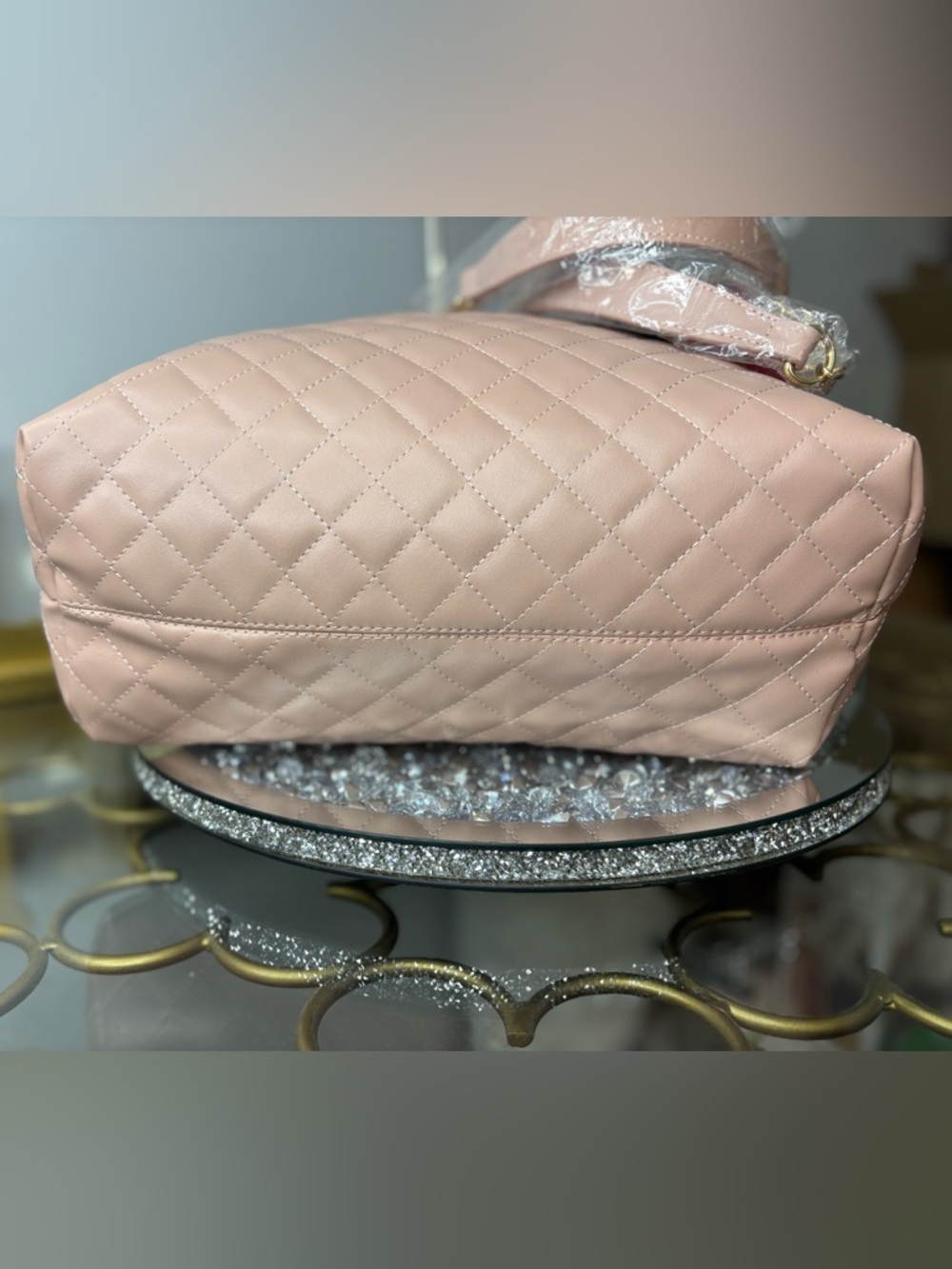 Badgley Mischka quilted chain strap tote bag in blush NWT - Picture 11 of 14